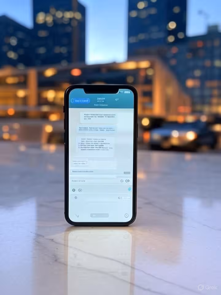 Luxury smartphone displaying text messages, modern communication concept, soft focus background of u