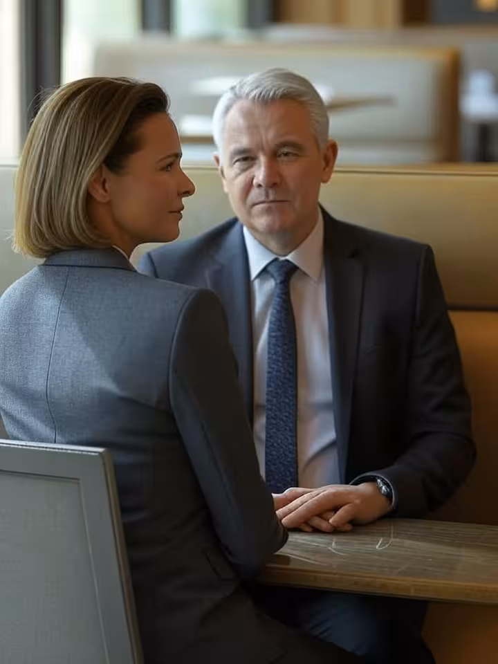 Professional meeting between confident woman and distinguished businessman in private Georgetown res