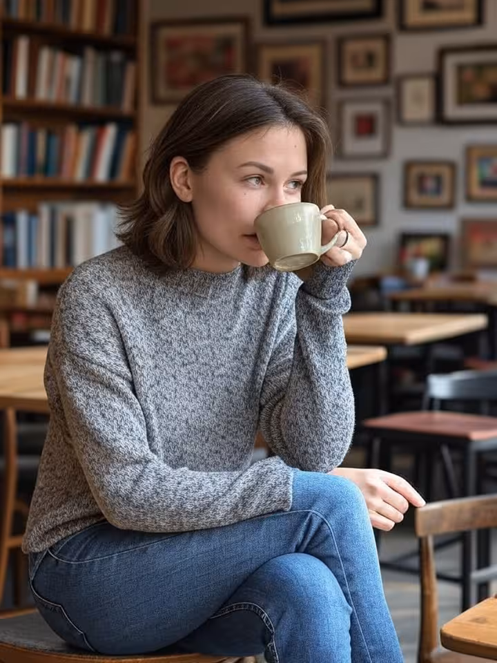 Charming European-style coffee shop in Harvard Square, intellectual atmosphere, vintage interior wit