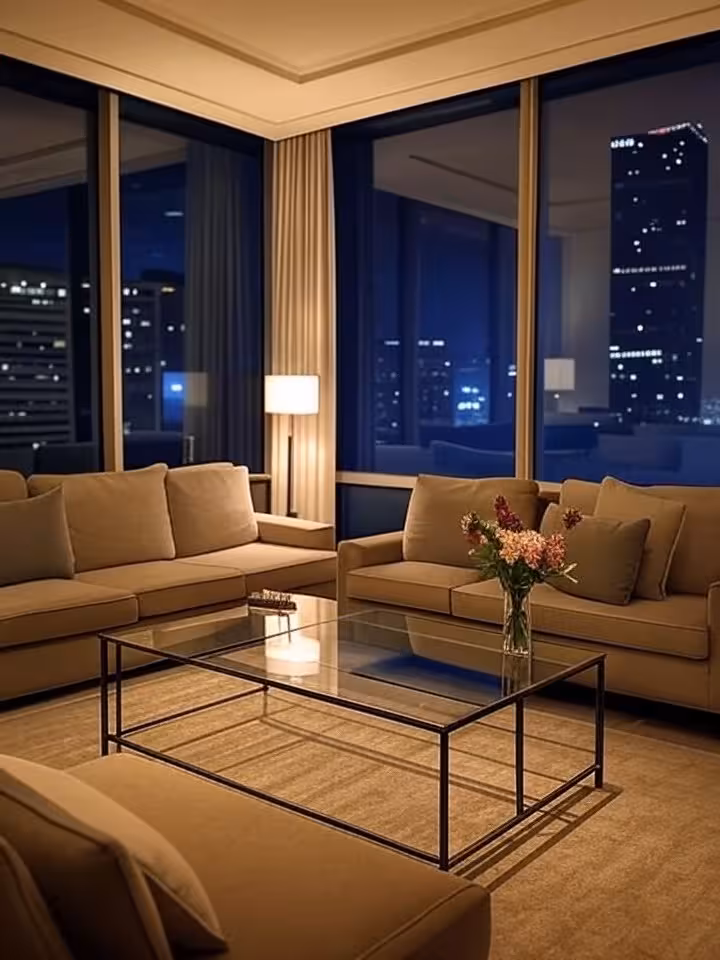 Private luxury hotel suite Houston, The Post Oak Hotel style interior, elegant modern furnishings, f