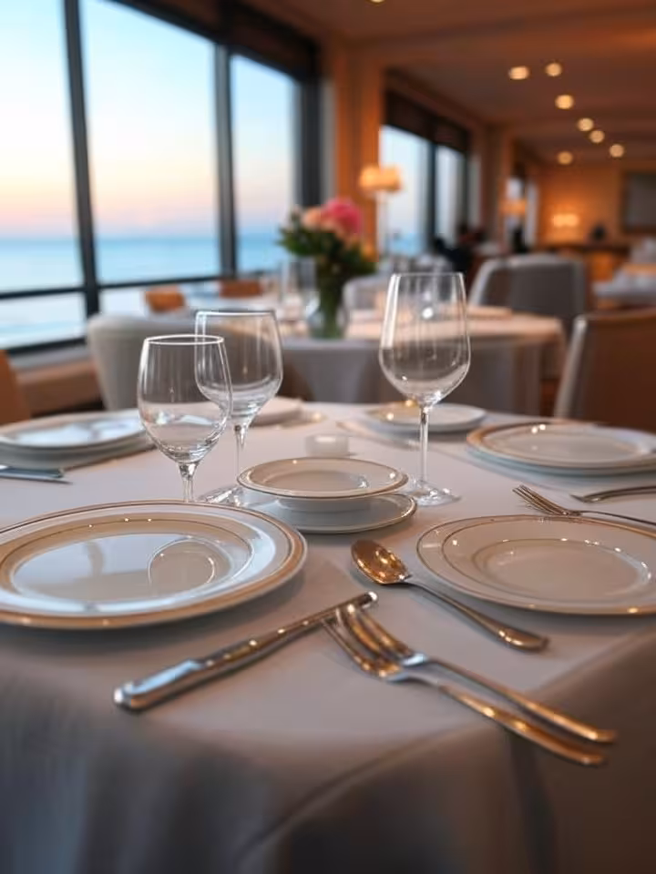 sophisticated upscale restaurant table setting with ocean view, Worth Avenue luxury dining, Palm Bea