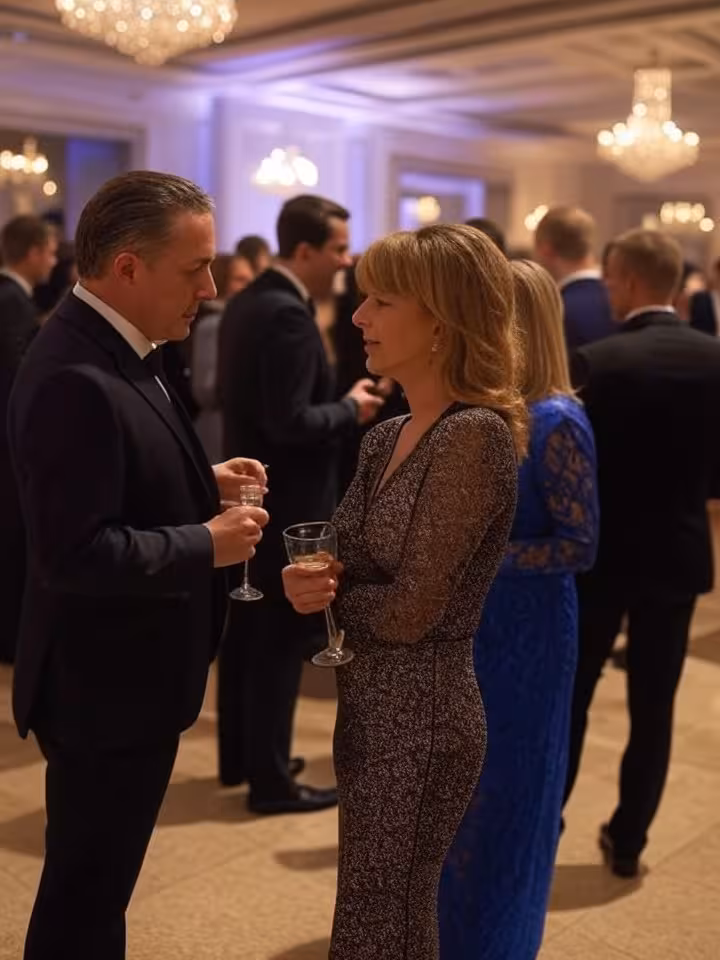 exclusive Palm Beach charity gala ballroom, elegant evening event with chandeliers, wealthy social s